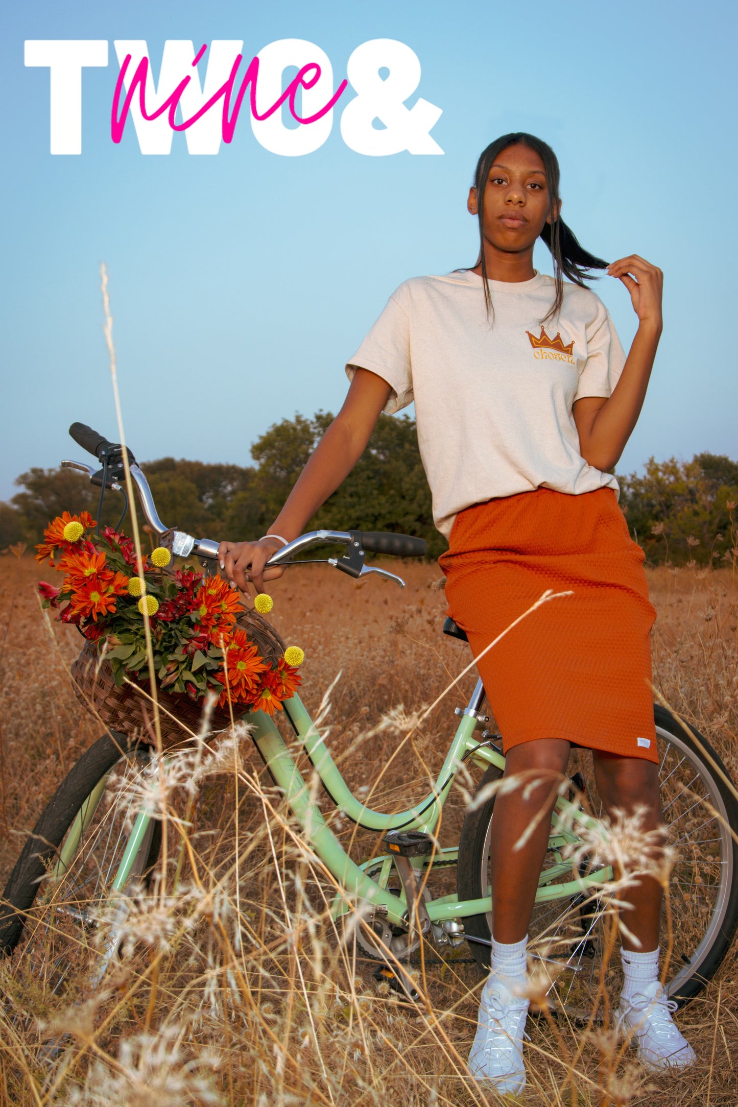 Rust Waffle Print Straight Skirt