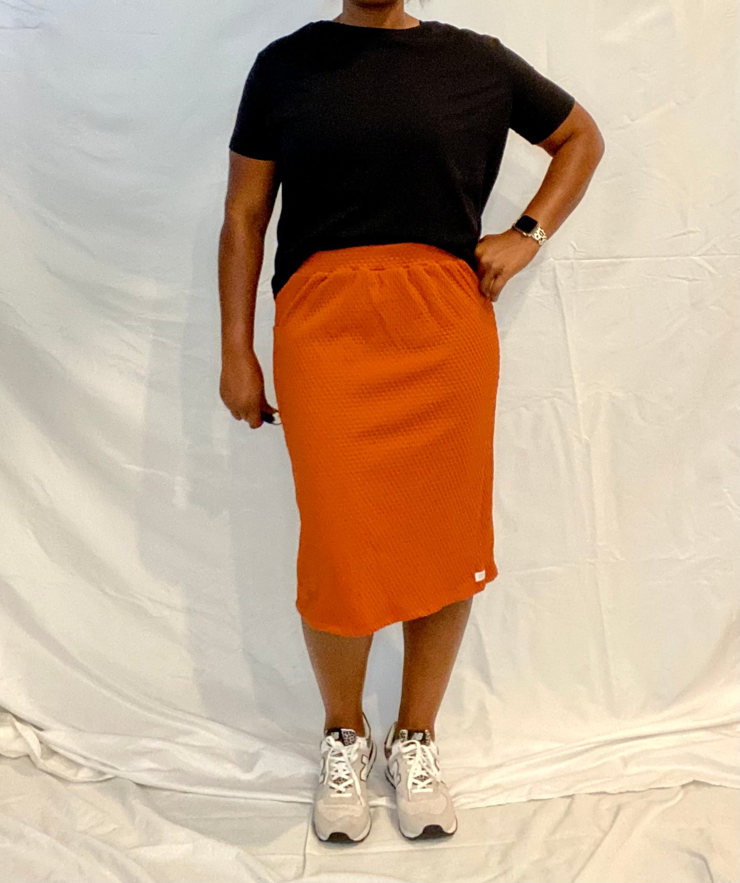 Rust Waffle Print Straight Skirt