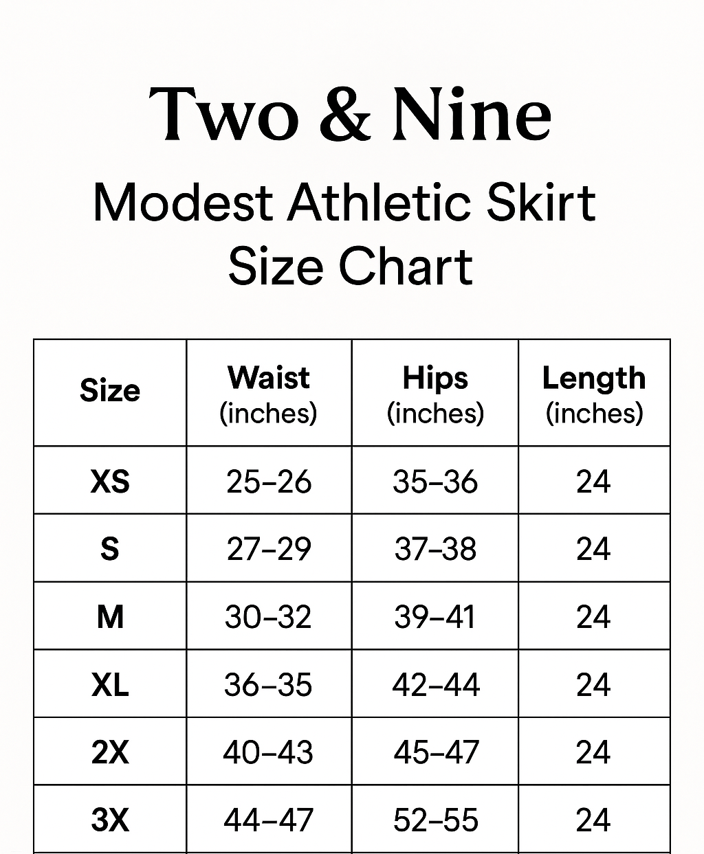 Two & Nine | Modest Athletic Skirt with Built-In Shorts | 24” Length, Drawstring Waist, Zipper Pockets | Black