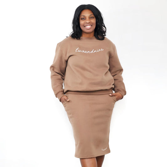 Brown Signature Sweatshirt & Skirt Matching Set