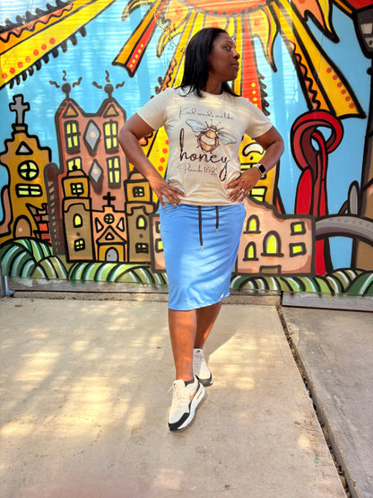 Women’s Modest Athletic Skirt with Pockets – Light Blue Performance Active Skirt with Drawstring | Two & Nine