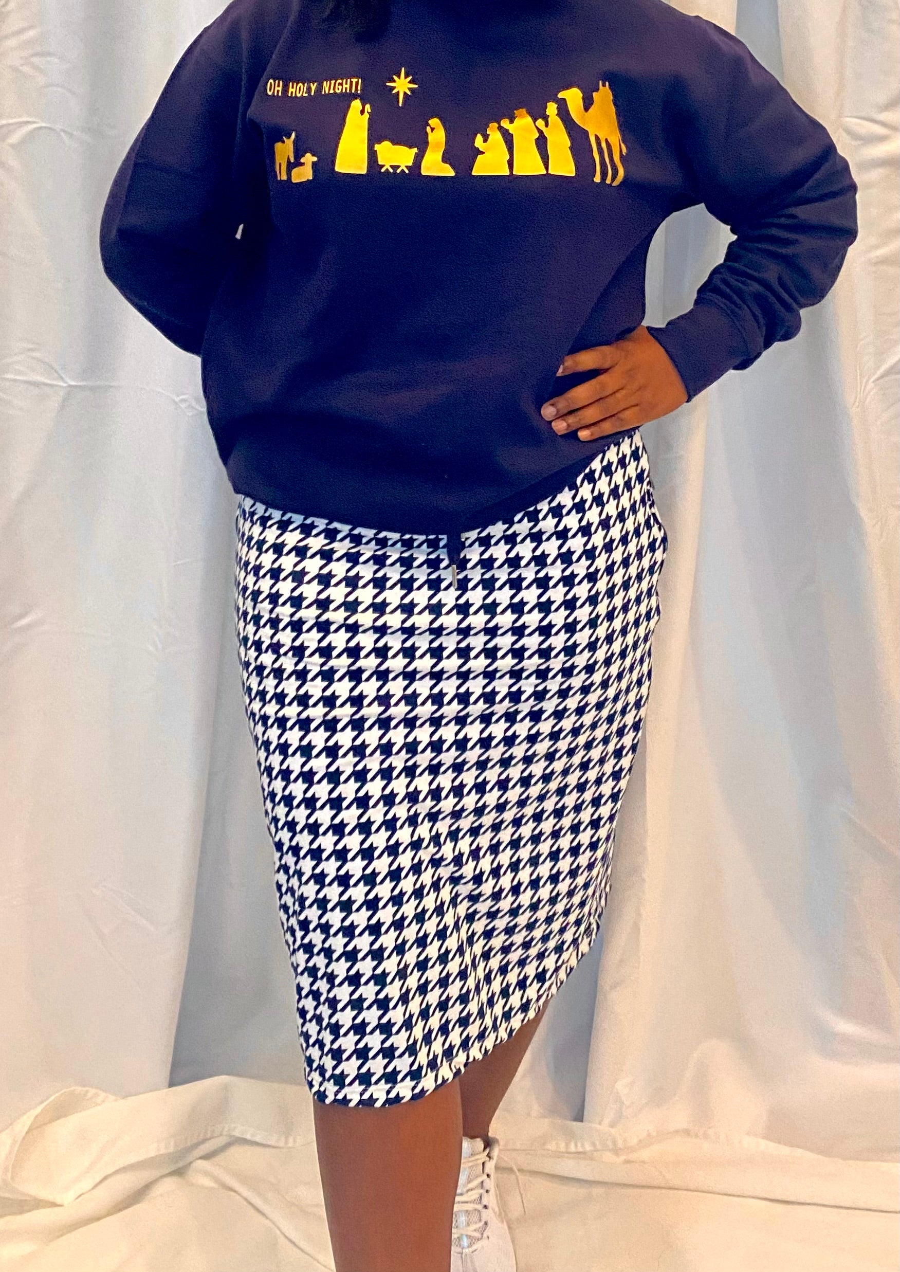 Navy houndstooth skirt online
