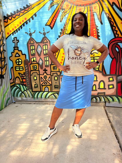 Women’s Modest Athletic Skirt with Pockets – Light Blue Performance Active Skirt with Drawstring | Two & Nine