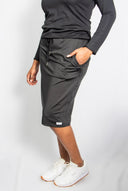 Two & Nine | Modest Athletic Skirt with Built-In Shorts | 24” Length, Drawstring Waist, Zipper Pockets | Black