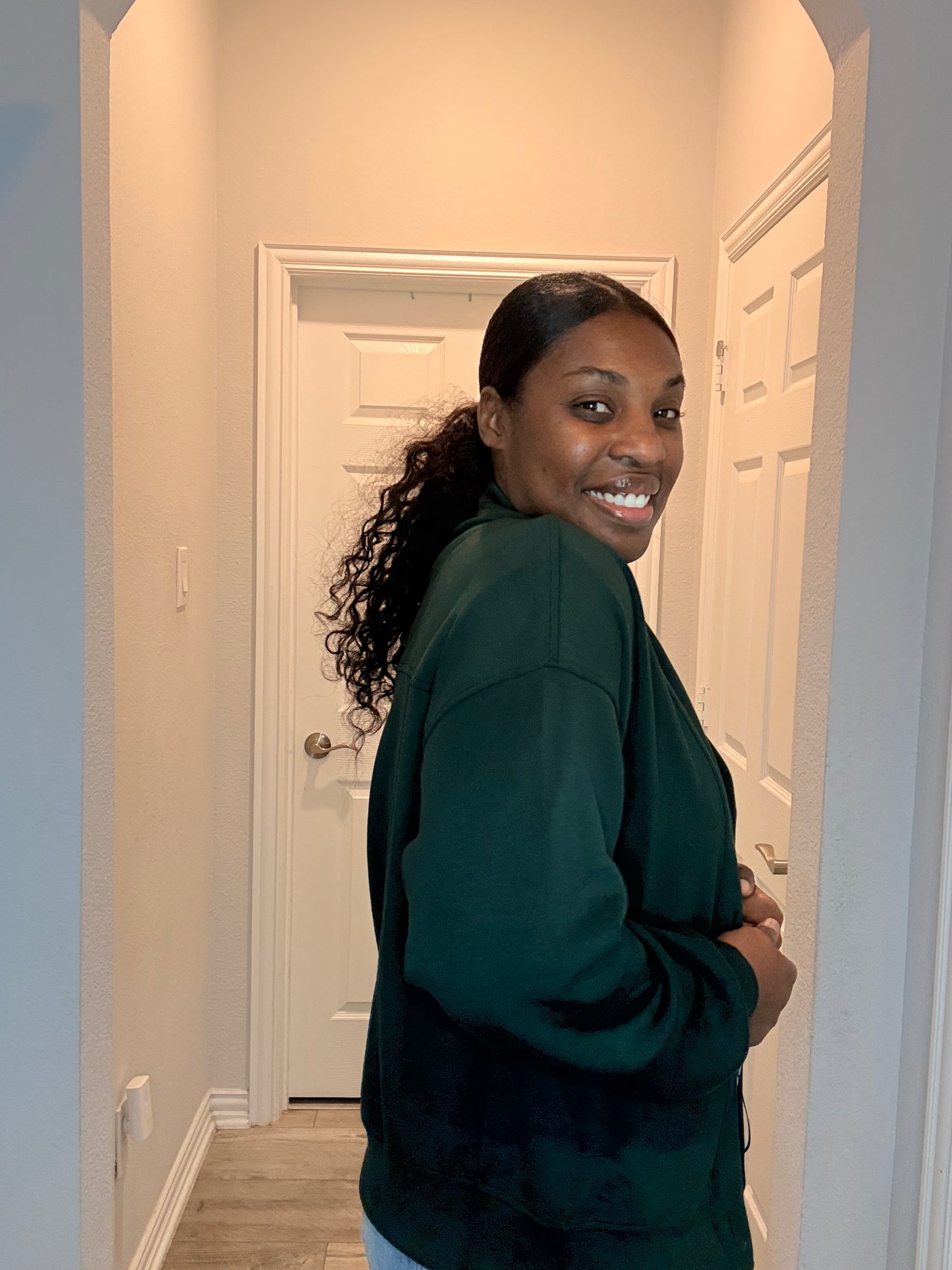 Cozy Button-Up Shawl Collar Sweater – Deep Forest Green