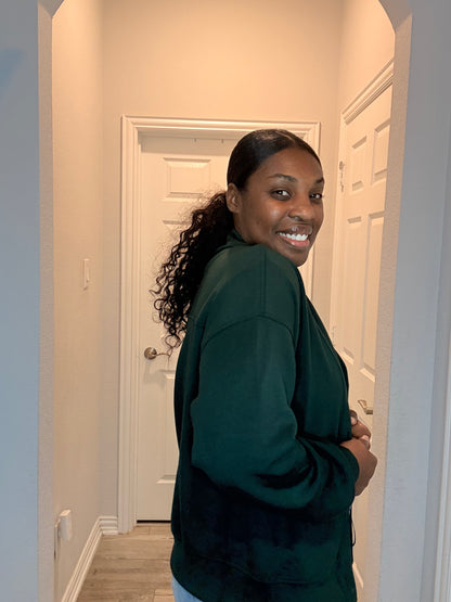 Cozy Button-Up Shawl Collar Sweater – Deep Forest Green