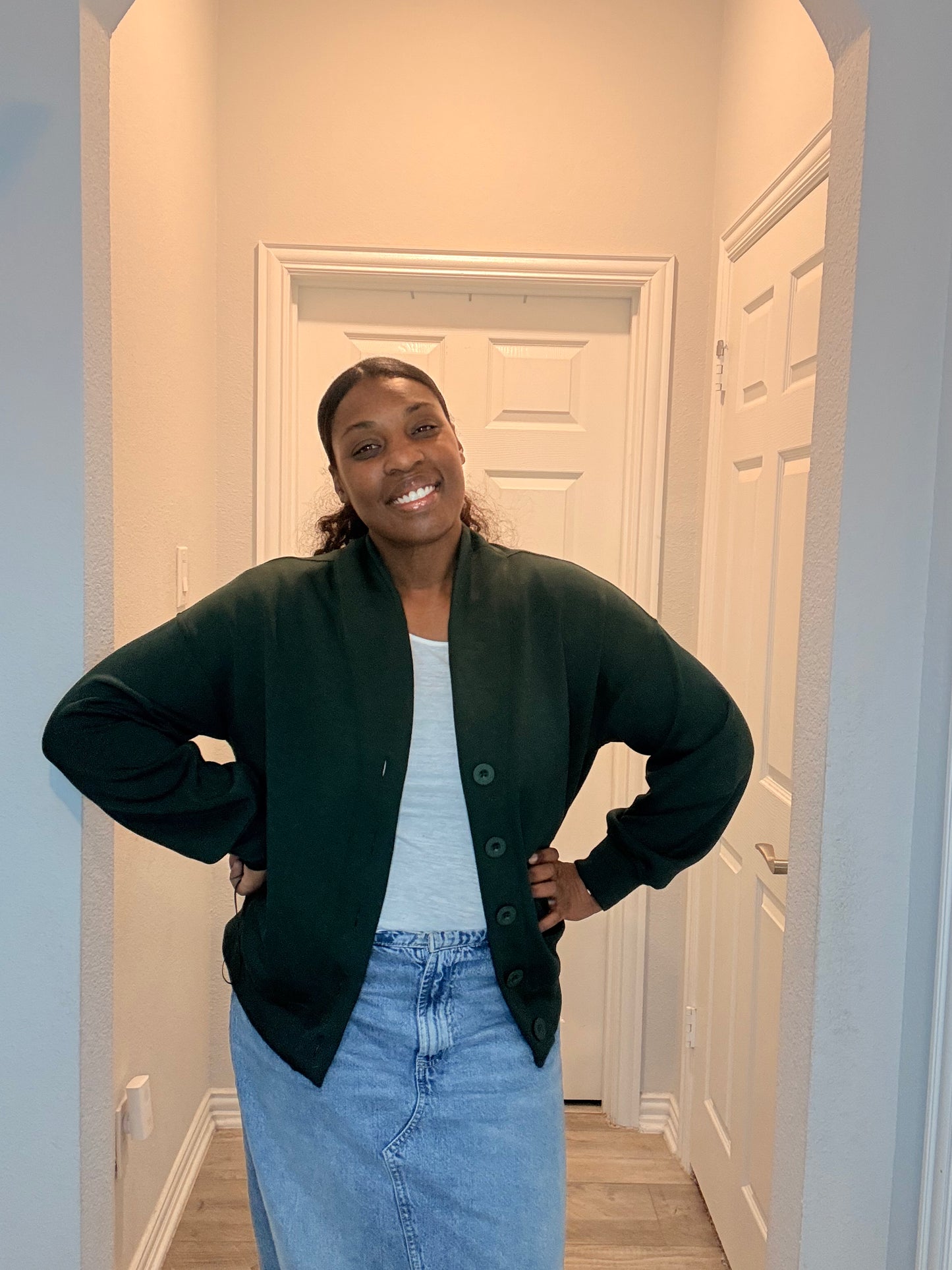 Cozy Button-Up Shawl Collar Sweater – Deep Forest Green