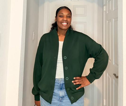 Cozy Button-Up Shawl Collar Sweater – Deep Forest Green